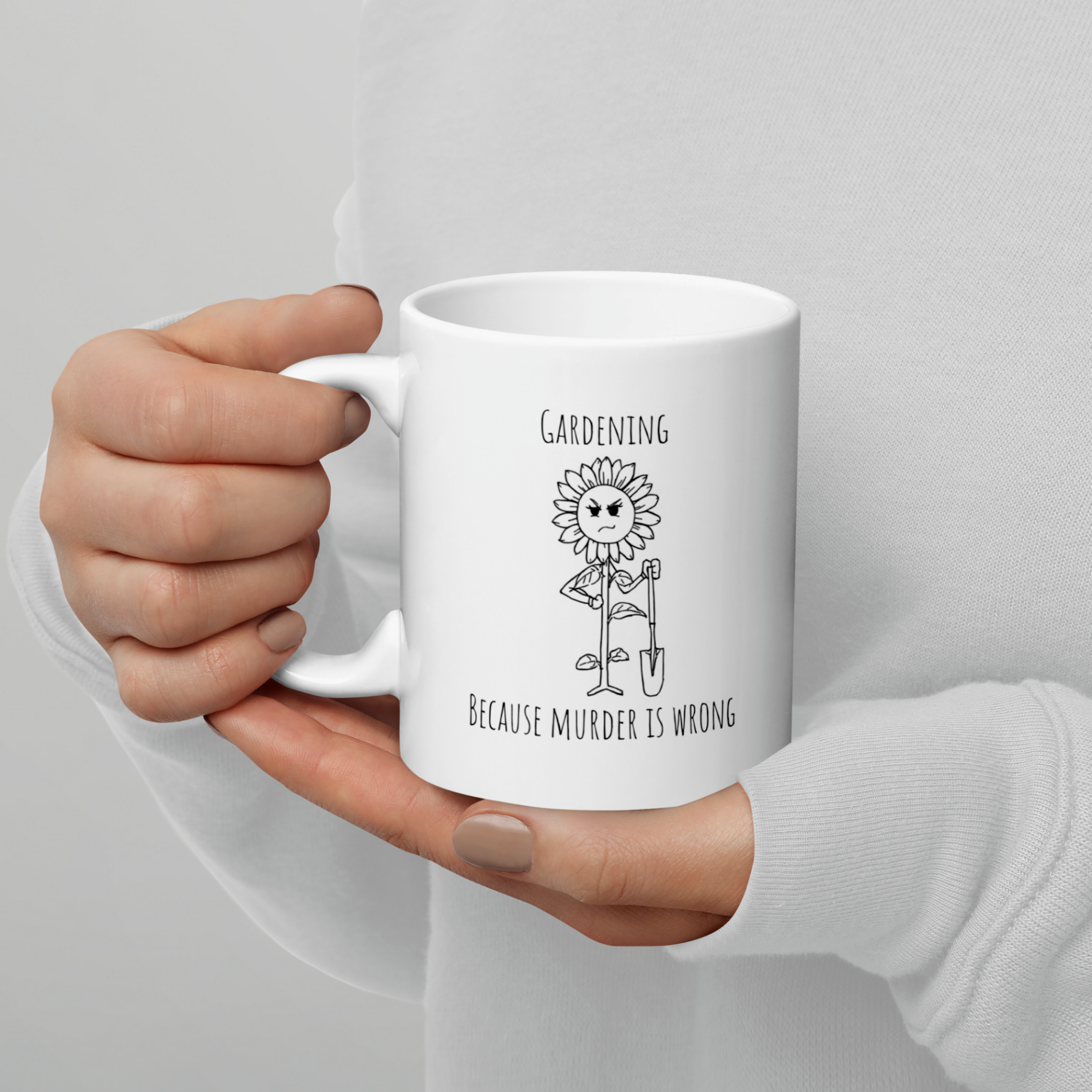 Close-up of the 11oz gardening mug print